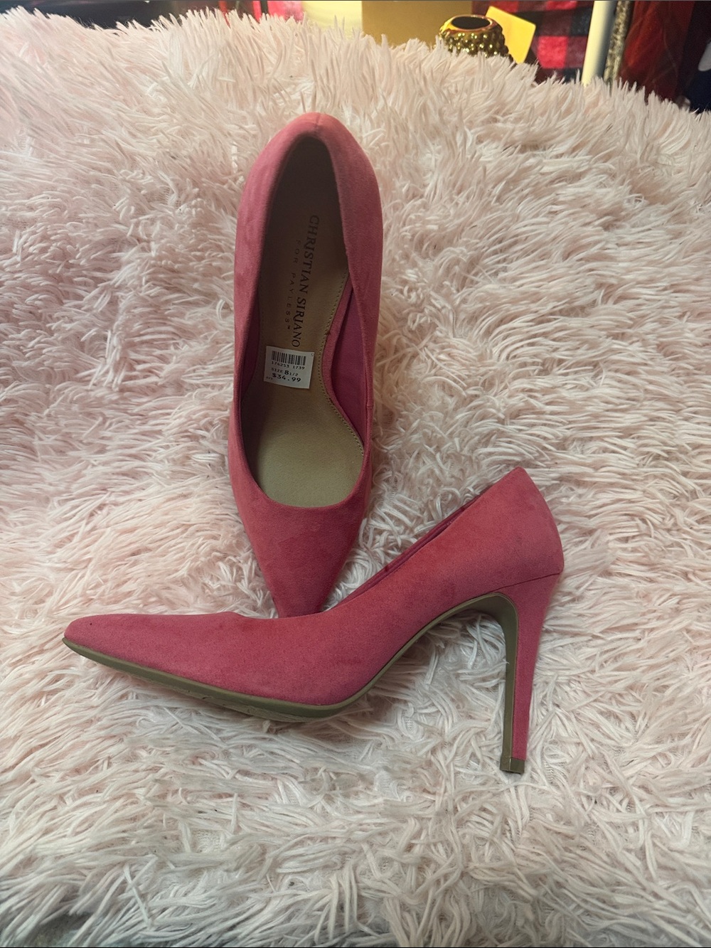 Christian Siriano Coral Pink Pointed-Toe Suede Pumps